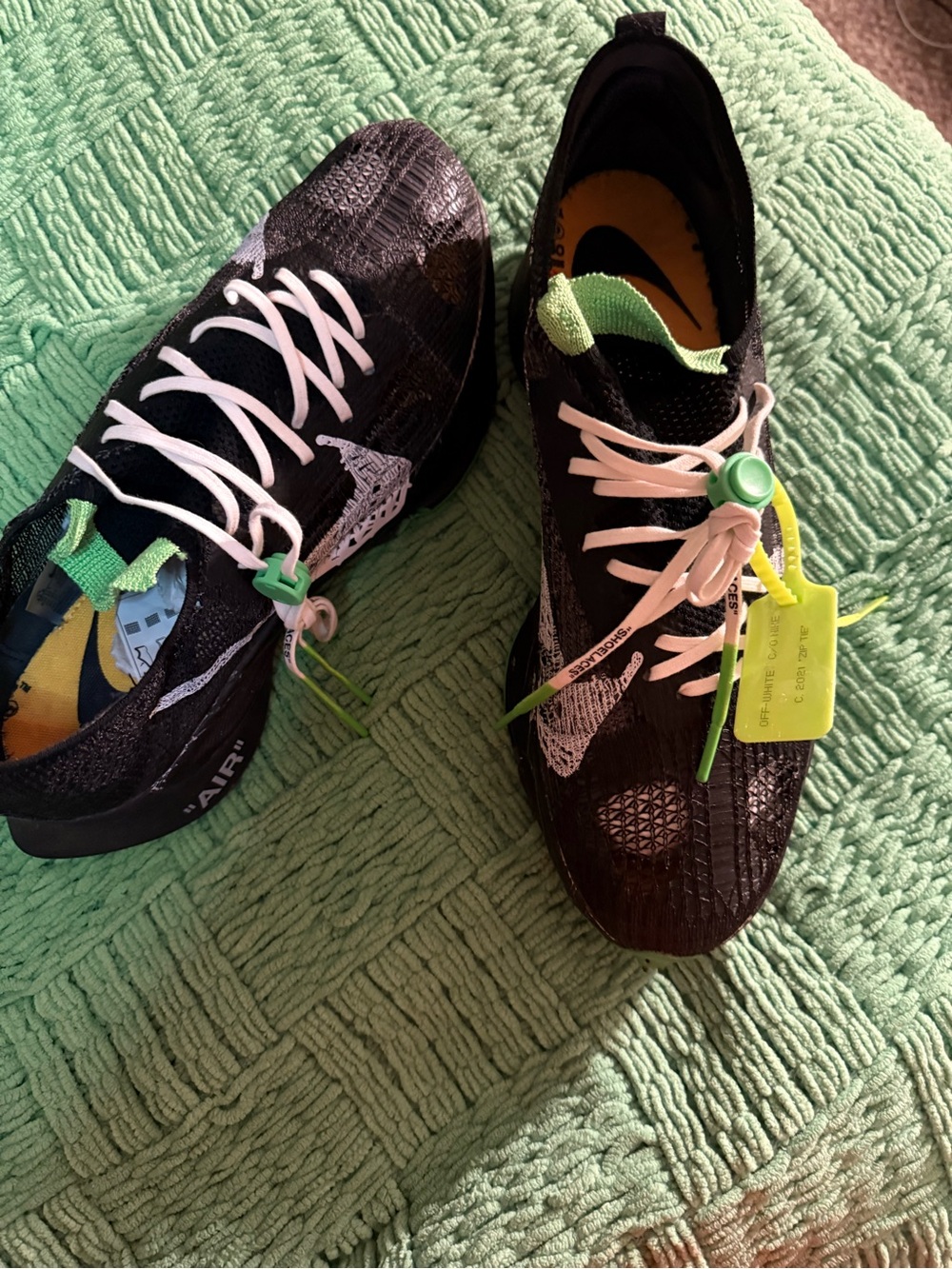 Off-White x Nike Black Running Sneakers with Neon Green Accents